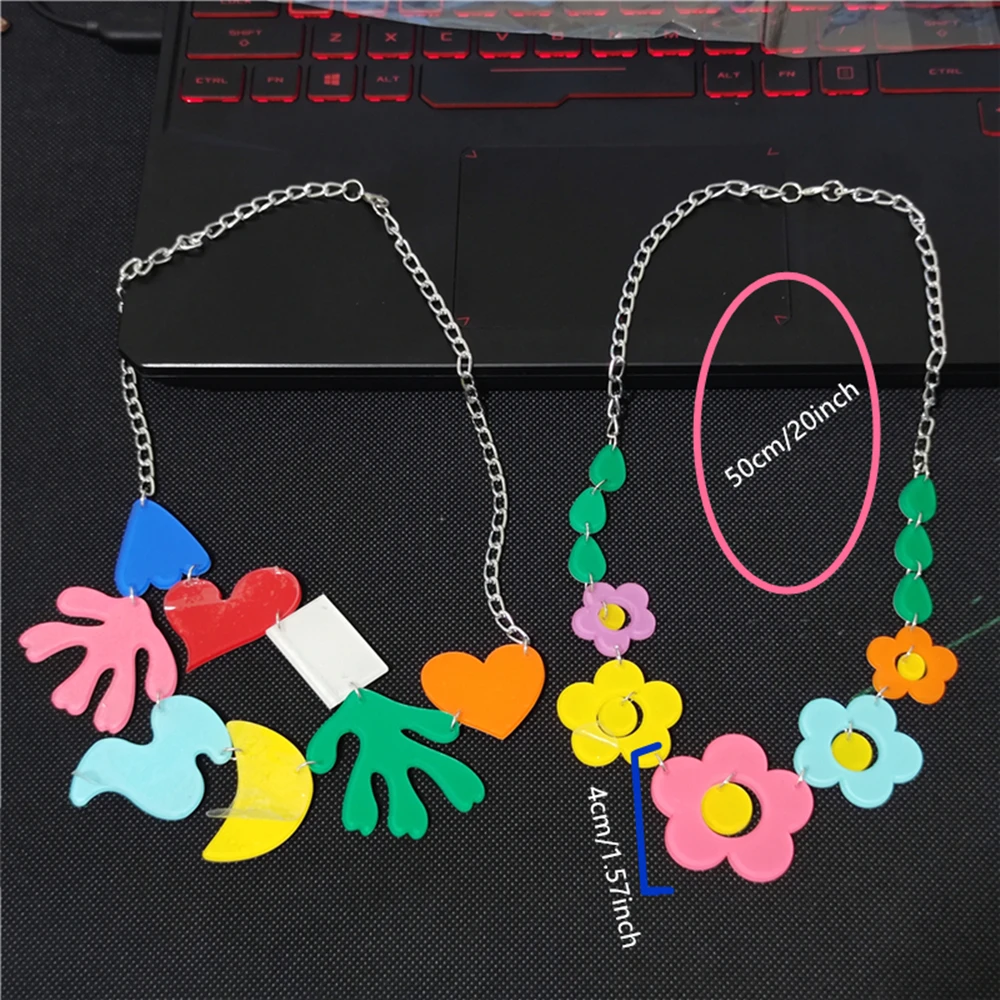 KUGUYS Fashion 2 Style Acrylic Colorful Flowers Pendant Necklace for Women Trendy Jewelry Accessories