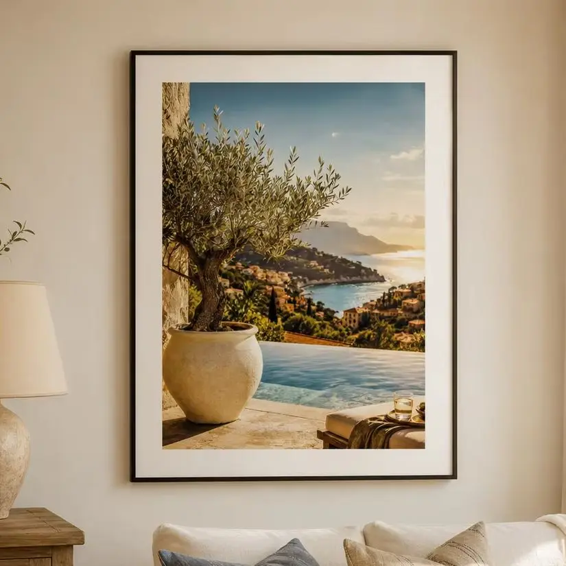 Mediterranean Golden Horizon Poster Canvas Wall Print,High‑Grade Home Decoration Artwork for Bedroom,Living Room,Office