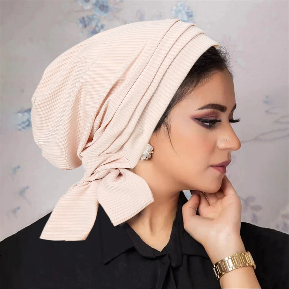 

Women Ribbed Ruffles Chemo Cap Muslim Hijab Turban Headscarf Turban Bonnet Beanie Hair Loss Hat Bandanas Headband Turbante Mujer