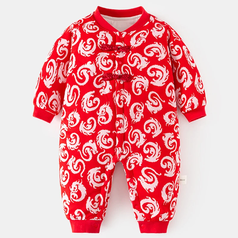 

Winter Newborn Girls Boy Clothes China Style Cute Flowers Print Warm Thick Cotton Jumpsuits Rompers Baby Boutique Clothing BC428