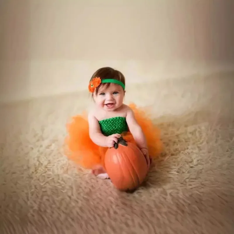 Children's Orange Green Tutu Dress Set - Baby Princess Dress with Headpiece Ideal for Halloween & New Summer Ballet Outfits