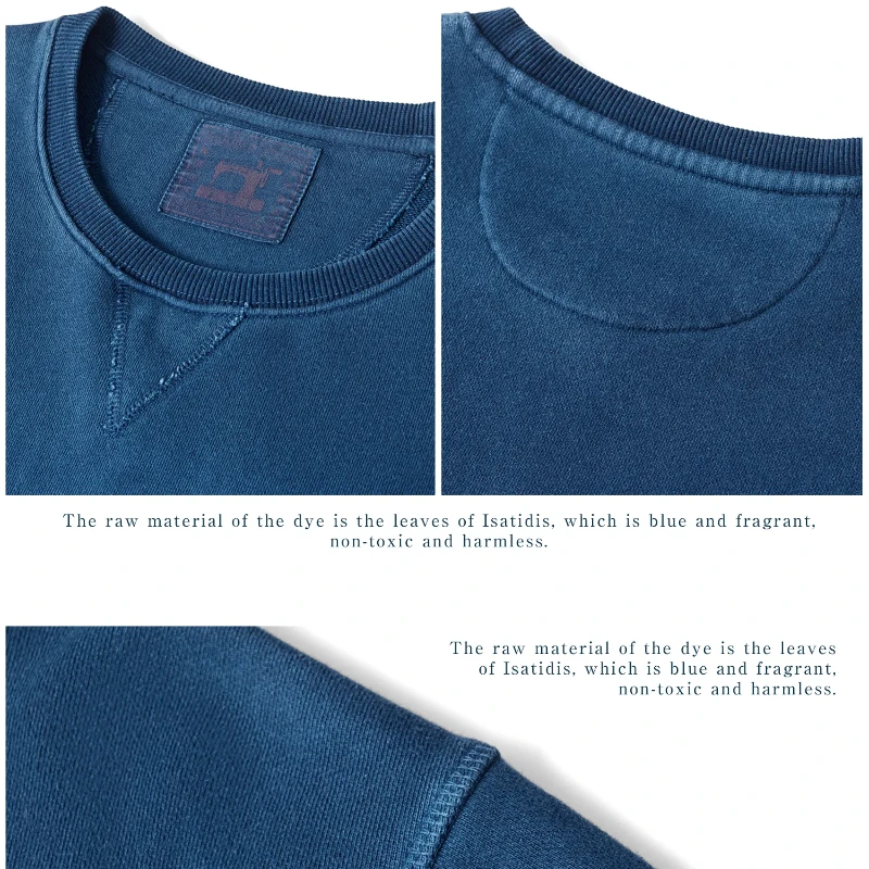 Akkad Kuti Fashion New Men'S Sweatshirt Indigo Plant Indigo Dyed Long Sleeve Thick Gradient Sweatshirt Japan Retro Casual
