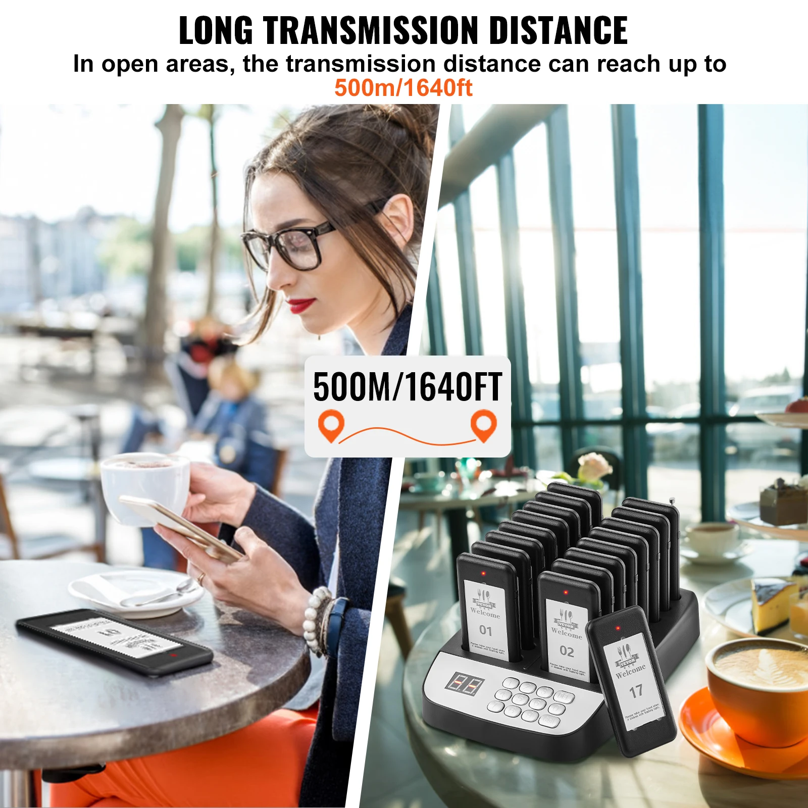 VEVOR 16pcs Restaurant Pager System Wireless 500m Long Range Lineup Waiting Queue Signal Guest Customer Calling Beepers