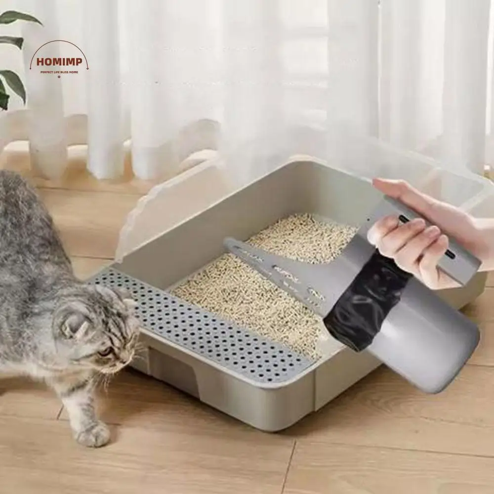 

Large Capacity Cat Litter Scooper Grey Plastic Cat Poop Remover Detachable with Waste Can Cat Litter Box Scooper for Home