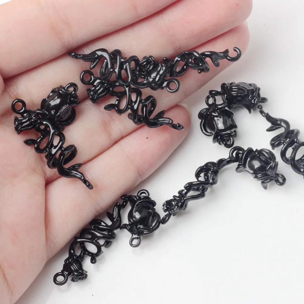 10Pcs Retro Alloy Black Spray Paint Plant Rose Flower Charms Pendant For DIY Earrings Bracelet Jewelry Making Accessories