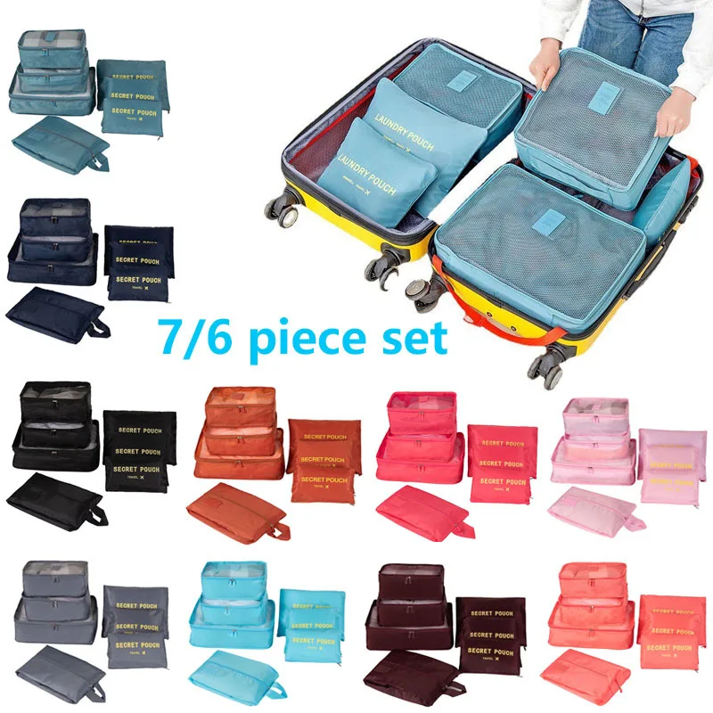 6/7-piece Set Travel Bag Organizer Clothes Luggage Travel Organizer Blanket Shoes Organizers Bag Suitcase Pouch Packing Cubes