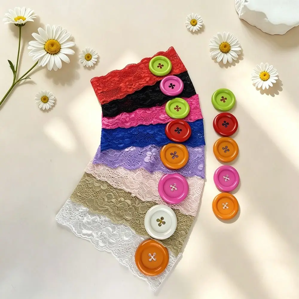 

Fashion Plastic Lace Headband Vintage Style Lace Material Sports Headband Button Dopamine Colored Button Headband Women