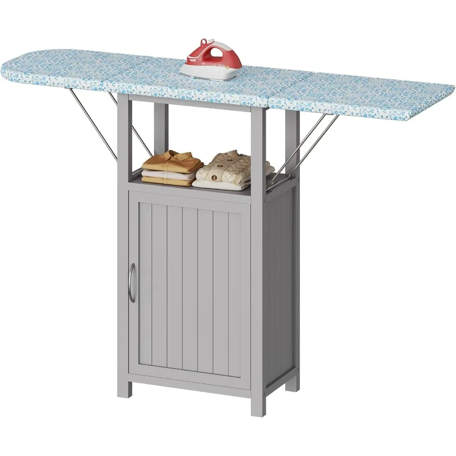

Ironing Board with Storage Cabinet, Folding Ironing Board with Extra Storage, Solid Wood Fold Down Ironing Station with Heat-Res