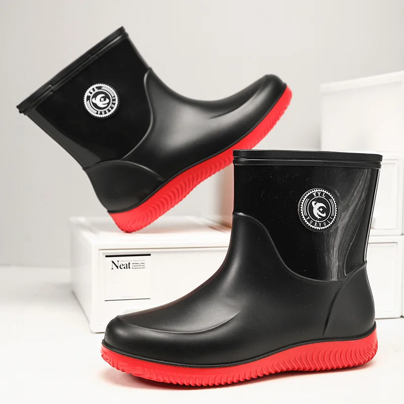 

Men's Waterproof Rain Boots, Thick-soled Anti-slip Rain Boots,mid-calf Outdoor Safety Work Shoes,all-season Work Clothes for Men