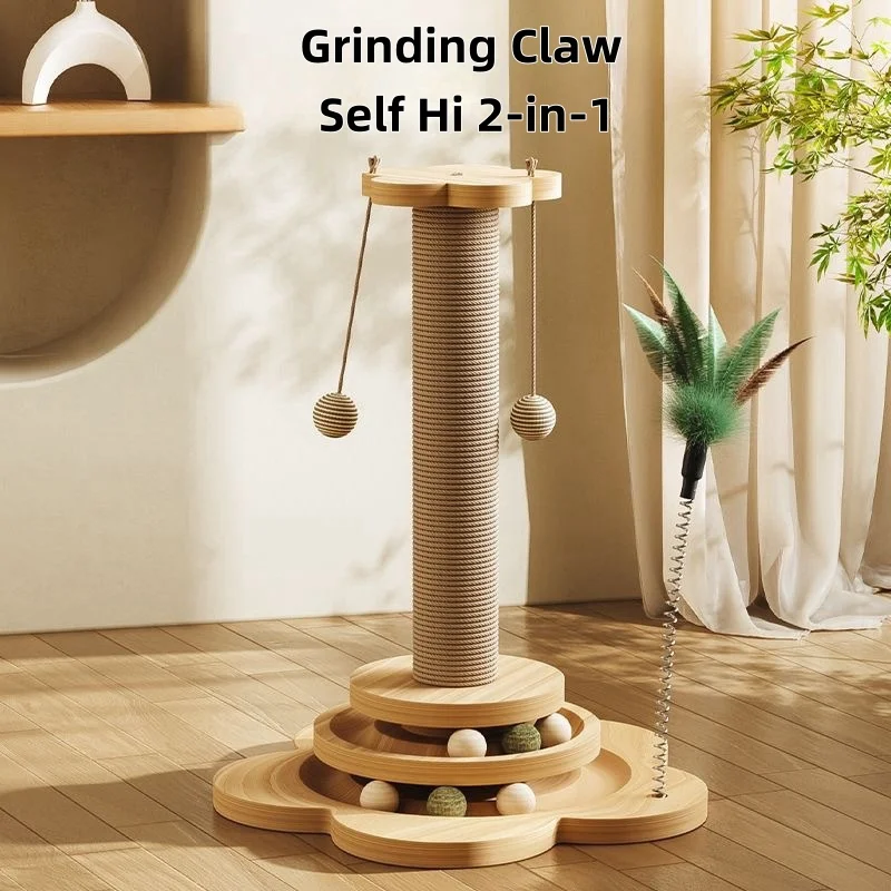 

Cat Toy Sisal Column Claw Sharpener Wear-resistant Scratch-resistant Self-hi Cat Scratching Board Vertical Solid Wood Turntable