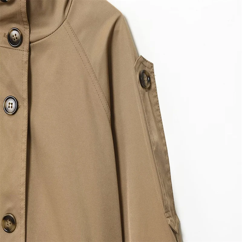 Stehkragen Kurzen Graben Mantel Frauen Mode Zweireiher Schärpen Crop Windjacke Frau High Street Langarm Jacke