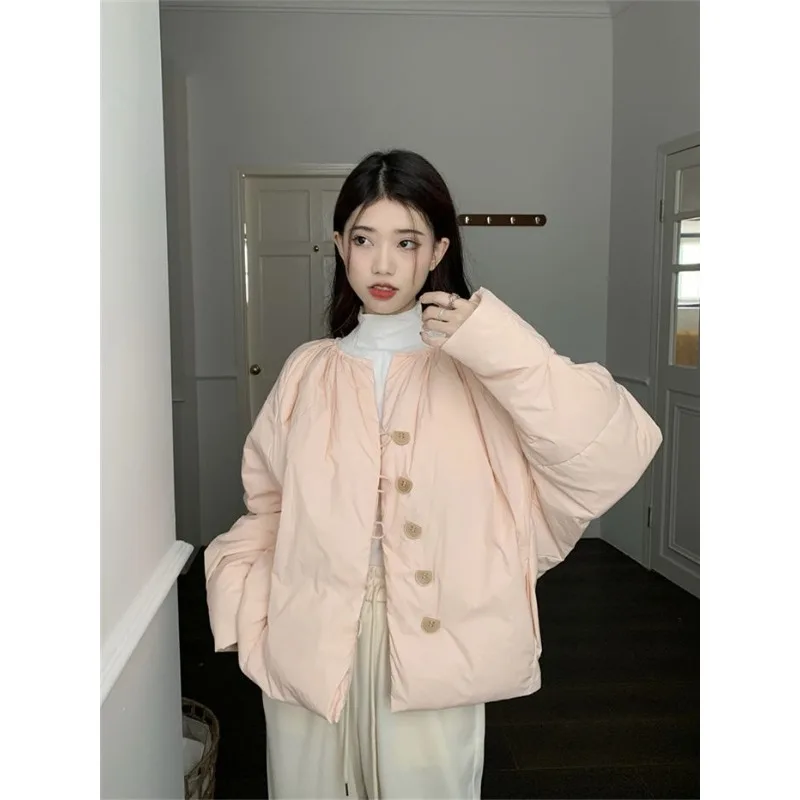 Women's Clothing Sweet Korean Short Cotton Jacket Outerwear Autumn Winter New Chic Design Loose Single-breasted Puff Jacket