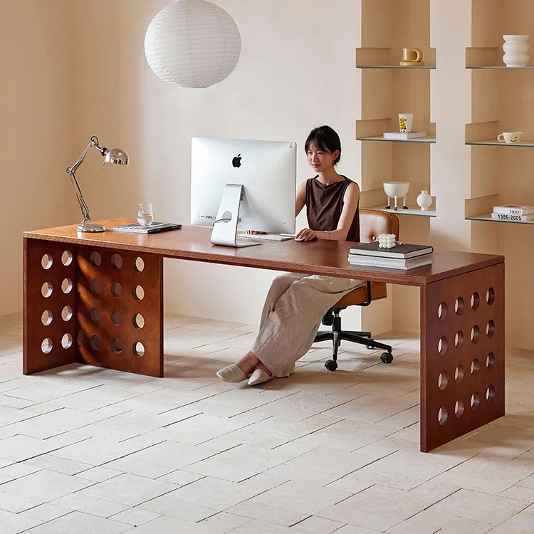 Medieval style pure solid wood cave work table Modern computer desk Workbench High-end office