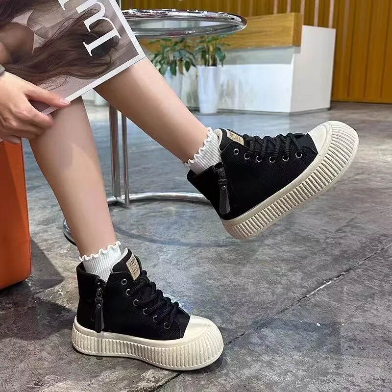 Women Lace-Up Front High Top Flatform PU Shoes Fashion Casual Comfortable Height Increasing platform sneakers zapatos de mujer