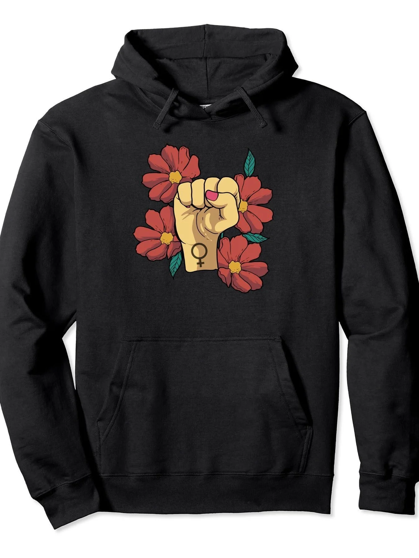 Sweat à capuche pour hommes et femmes, modèle féministe, en tissu épais de 250 g/m², avec un symbole de la paume de la main représentant l’émancipation, et une poche kangourou.