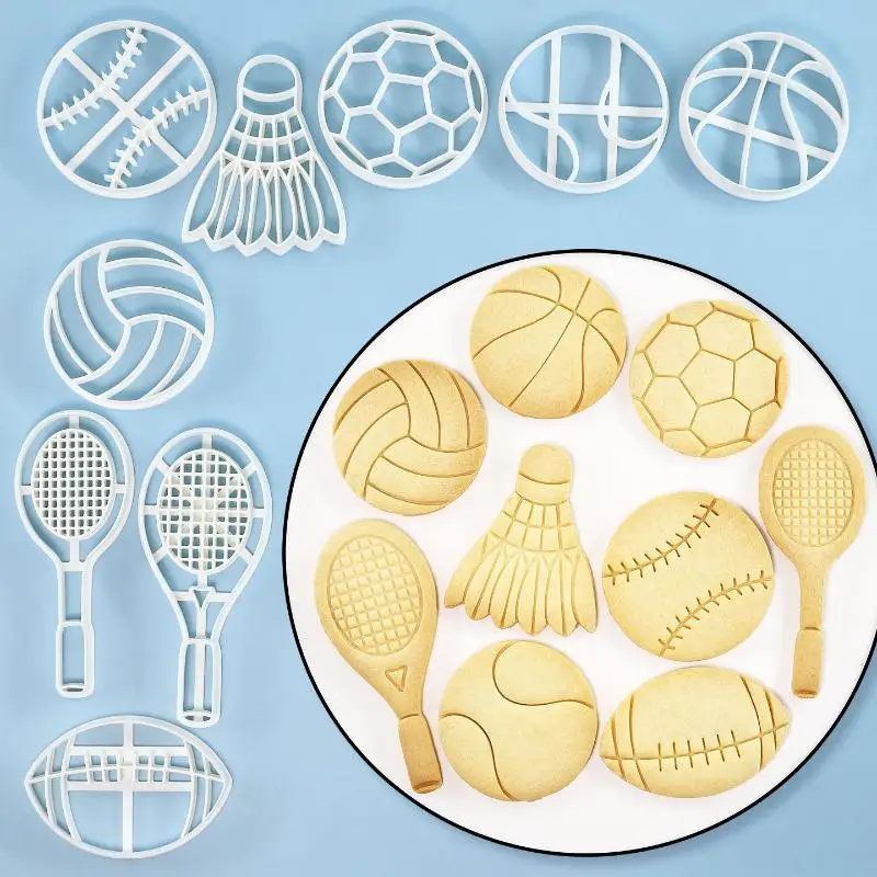1pcs Sports Cookie Cutter Football Rugby Basketball Badminton Tennis Shaped Cookie Molds For Birthday Cake Cupcake Decorations