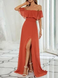 robe demoiselle d honneur femme Split Thigh Ruffle Trim Off Shoulder Dresses vestido de fiesta de boda