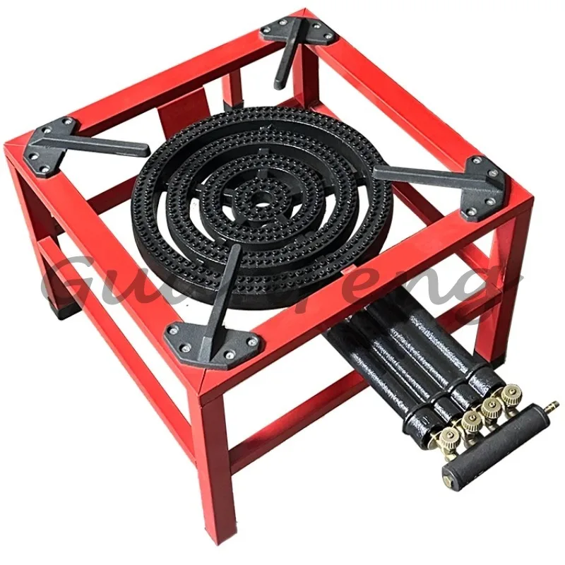 Commercial Heavy Duty Gas Stove 3 Keys Outdoor Camping Party Picnic Cooking Outdoor Single Cast Iron LNG Stove (Red)