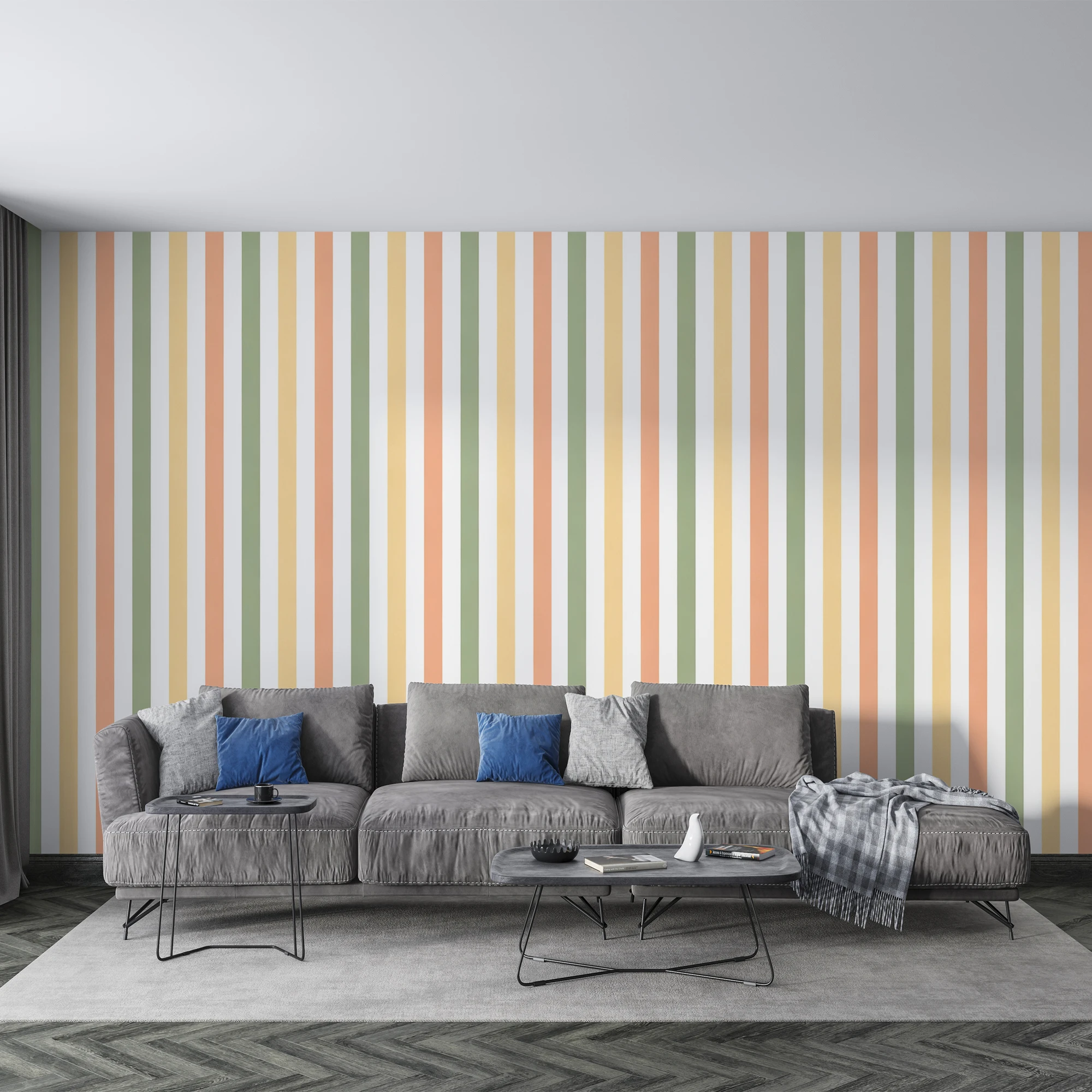 Milofi Customization Soft Color Vertical Stripes Wallpaper Green Peach Yellow Sticker Nursery Bedroom Wall Decor