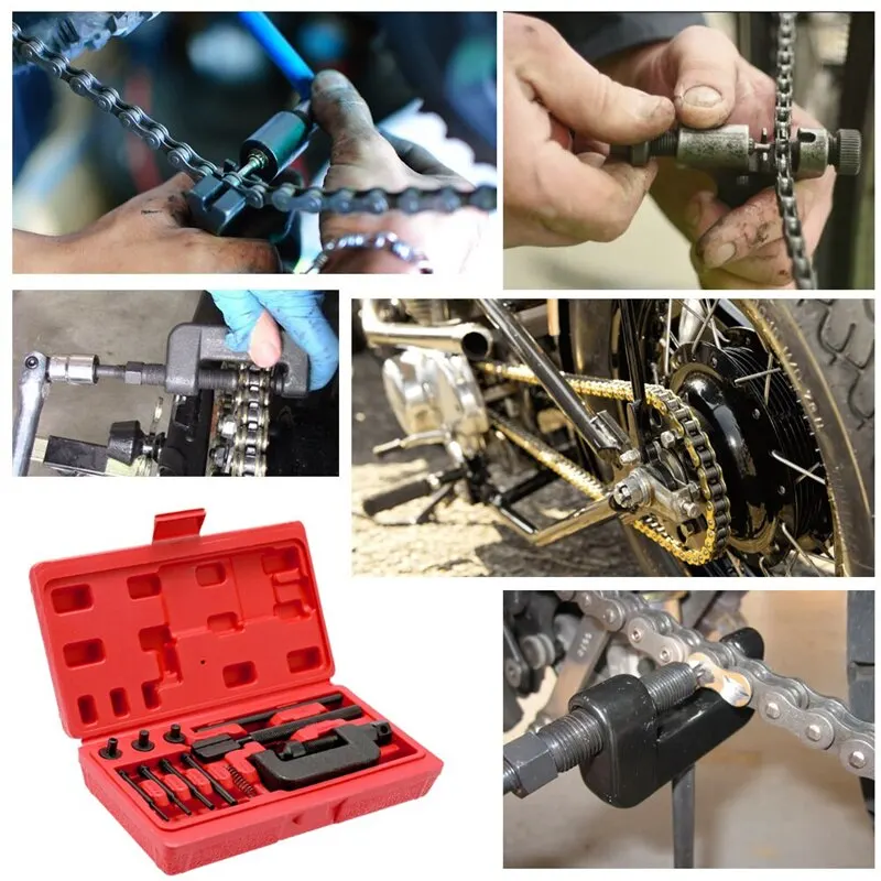 13PCS Chain Repair Tool Set Motorcycle Chain Splitter Breaker Motorbike Mountainb Riveting Tool Heavy Duty Link O Ring Bicycle