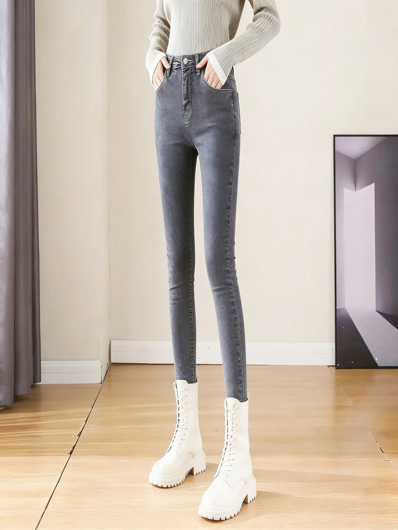 Slim Fit Gray Jeans For Man Original Y2k Drip Unisex Basic Man Pants No accessories or belts included