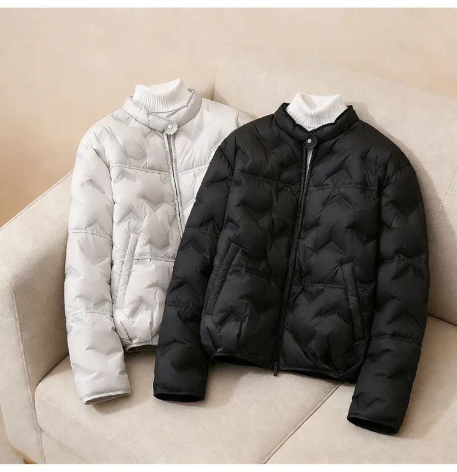 2026 Autumn Winter Fashion Casual Loose Down Jacket Versatile Lightweight Stand Up Collar White Duck Down Coat Warm