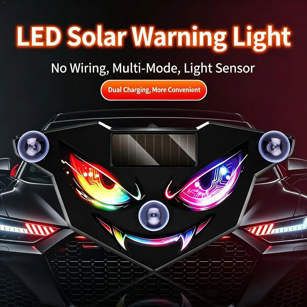 Solar LED Car Window Light Devil Eyes Flash Warning Sticker Auto Interior Exterior Atmosphere Decor Lamp