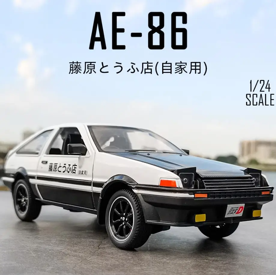 1:24 Toyota AE86 Classic Racing anime Initial D TRUENOscale metal model with light and sound diecast car pull back alloy toys