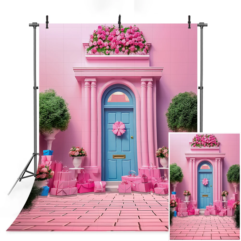 2024 New Movie Pink Princess Barbies Backdrop Kids Girls Customized Photo Background Castle Pink Garden Banner Props