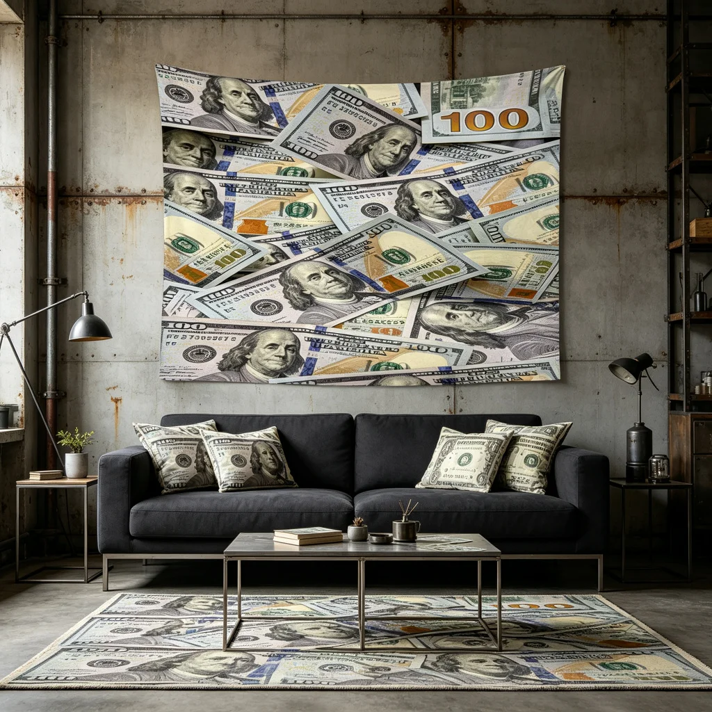 1PC 100 Dollar Bill Art Print Backdrop Banner, Bedroom Living Room Photo Background, Polyester, Home Decor, Wall Art