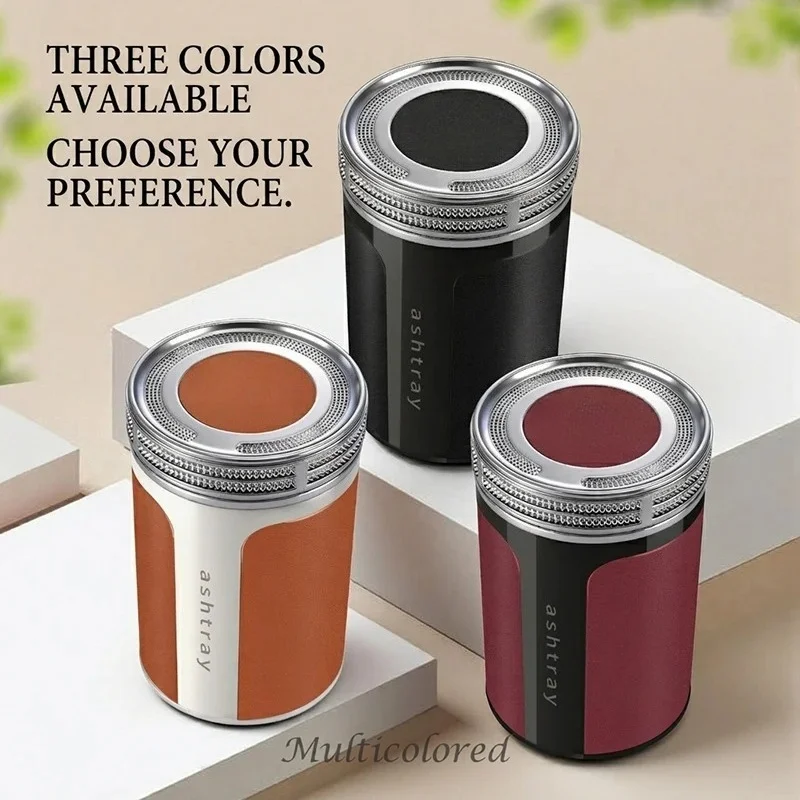Car Ashtray with Leather Surface and Ceramic Inner Liner, Luxury Sealed Design to Prevent Odor and Ash Dispersion view 6