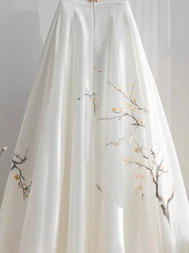 エレガントな A ライン ミディスカート 夏の新しいスタイル 中国の国民風プリント ハイウエスト ルーズフィット 美しい多用途なハーフレングススカート