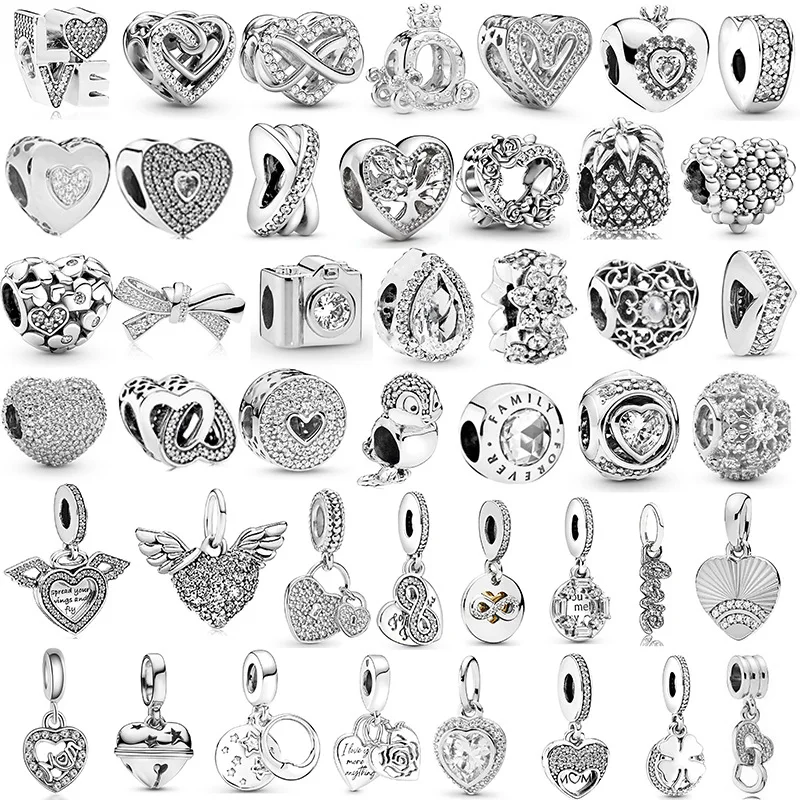 Diamante Amor Pequeno Sino Charm Beads Pingente para Colar Pandora, Pulseira DIY, Acessórios de Jóias, Presentes do Dia dos Namorados, Novo, 2024