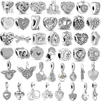 2024 New Diamond Love Small Bell Charm Beads Pendant For Pandora Necklace Bracelet DIY Biżuteria Akcesoria Prezenty walentynkowe