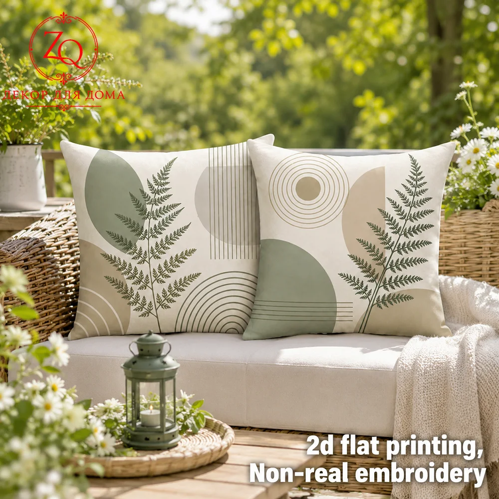 Peach Skin Fern Boho Throw Pillow Covers Outdoor Patio Lake View Balcony Decorative Cushion Cases   Bedroom Porch