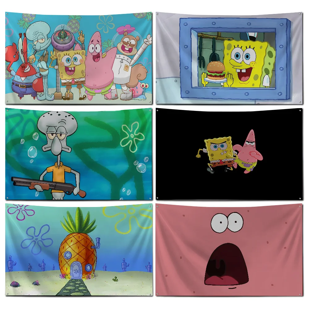 Anime S-SpongeBob Flag Workshop Flags Room Decor Flag Outdoor Decorations Flags For Rooms Four Hole Flag