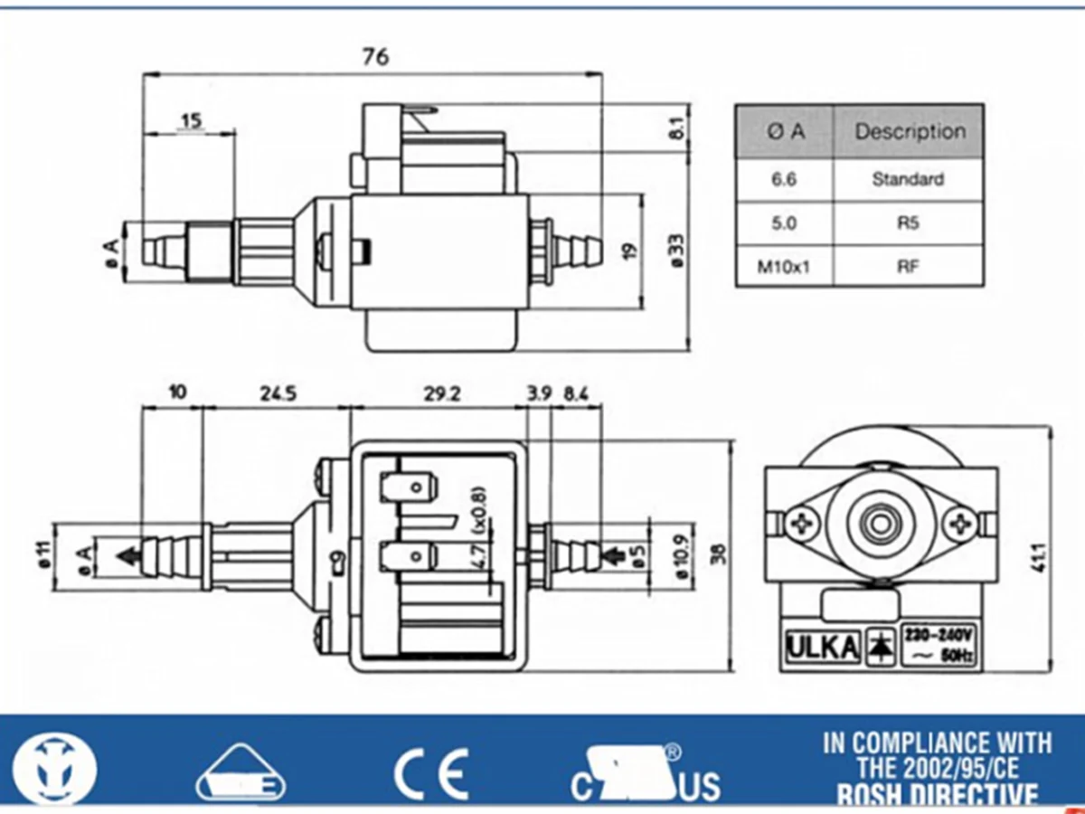 New Italy ULKA NME4 Electromagnetic Pump AC 220V 230V 16W Flow 50 CC/min Solenoid Pump 25BAR Coffee Machine Espresso Repair