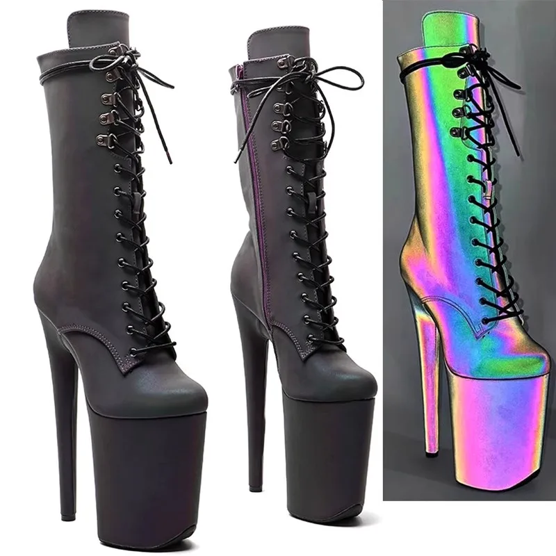 Auman Ale New 23CM/9inches PU Upper Sexy Exotic High Heel Platform Party Women Boots Pole Dance Shoes 104