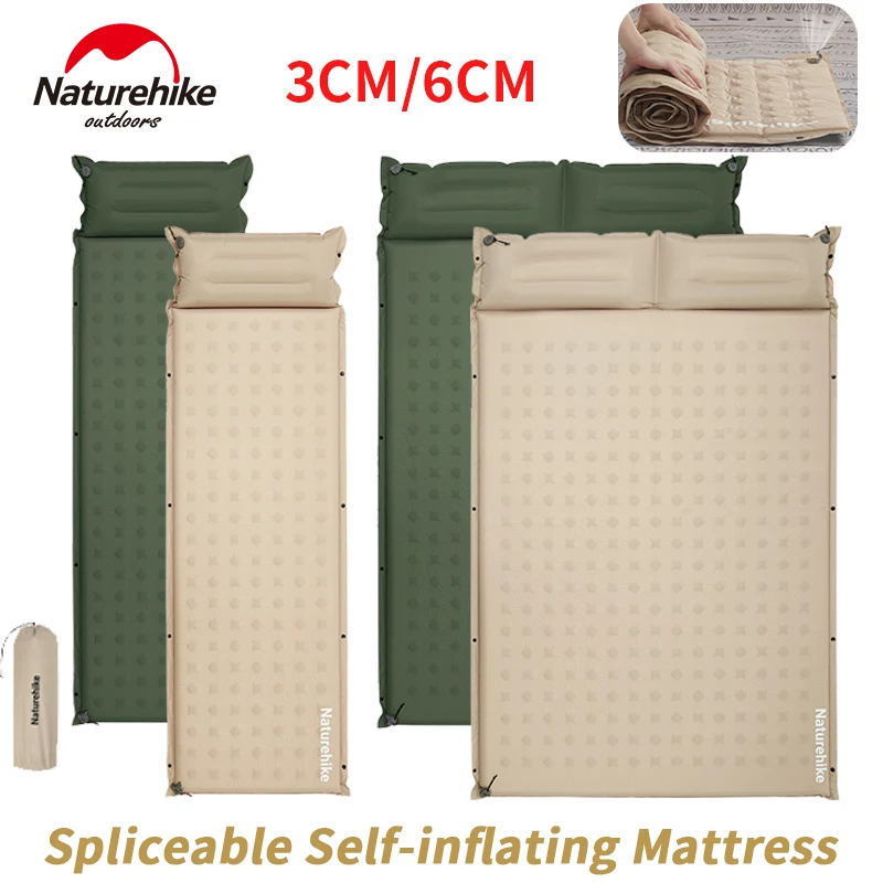 

Naturehike Automatic Inflatable Mattress With Pillow 3/6cm Camping Picnic Spliceable Self-inflating Air Cushion Sleeping Pad Mat