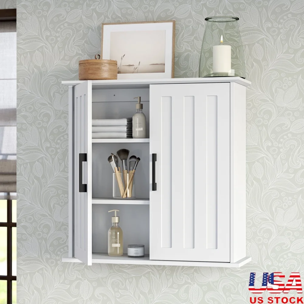 

Двухдверный настенный шкаф для ванной комнаты над унитазом, регулируемые полки, петли с мягким закрыванием, организация прачечной, МДФ, белый