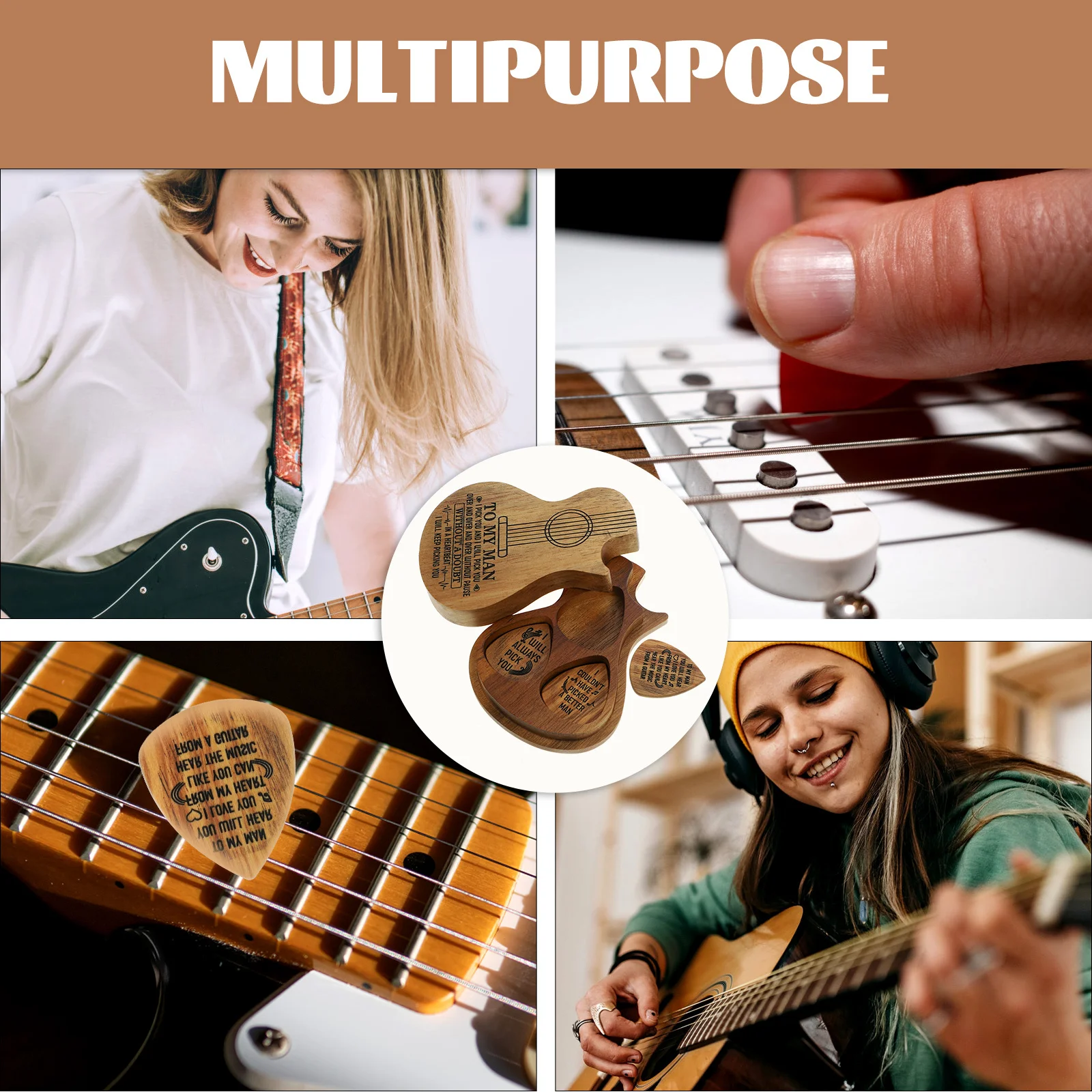 

1Set Wooden Guitar Holds 3 Picks Storage Case Portable Organizer Gift Collection Wooden Guitar