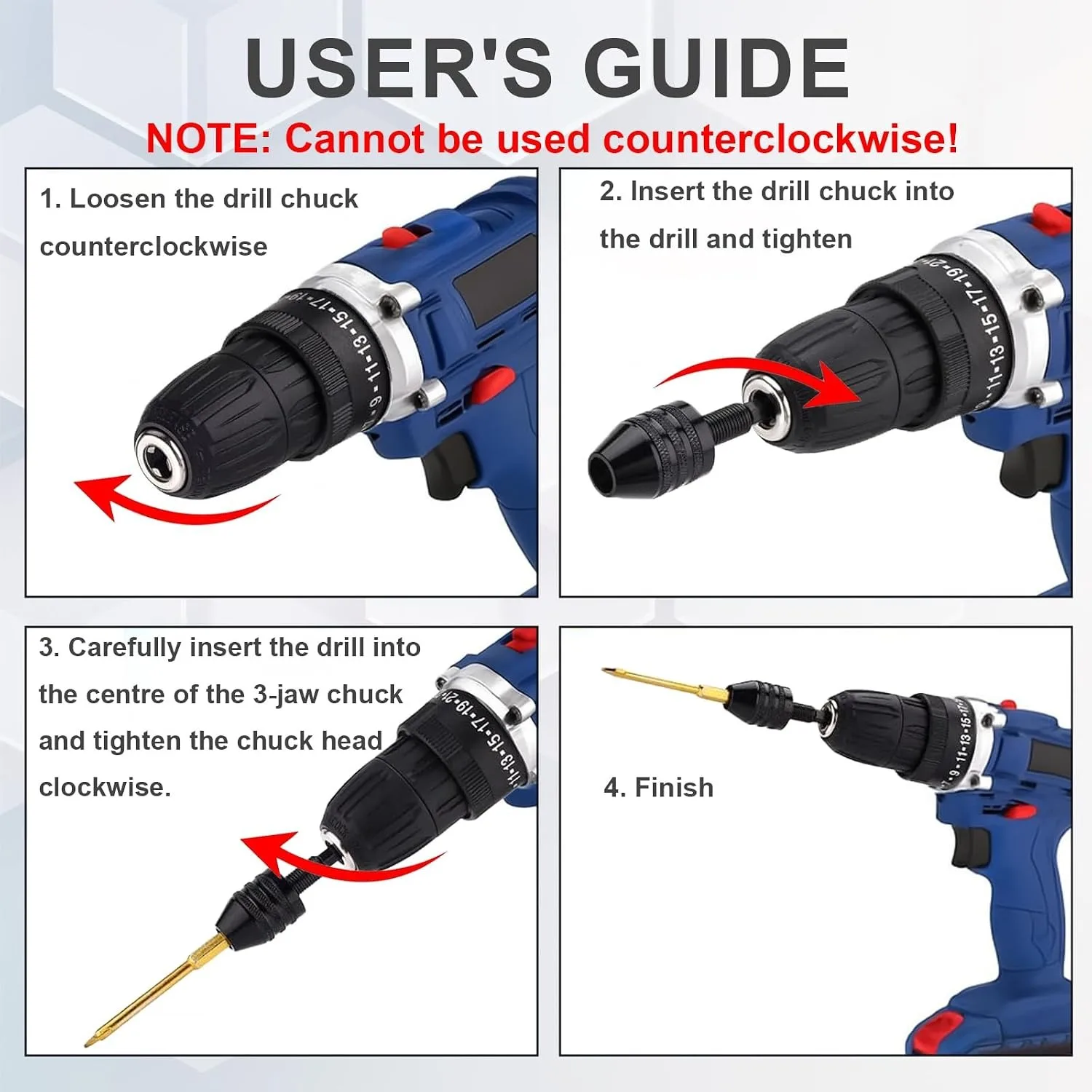 4Pcs Keyless Drill Chuck Adapter 0.3-6.5mm and 0.3-3.6mm 1/4 Hex Shank Drill Bit for Cordless Screwdriver and Power Drills view 4