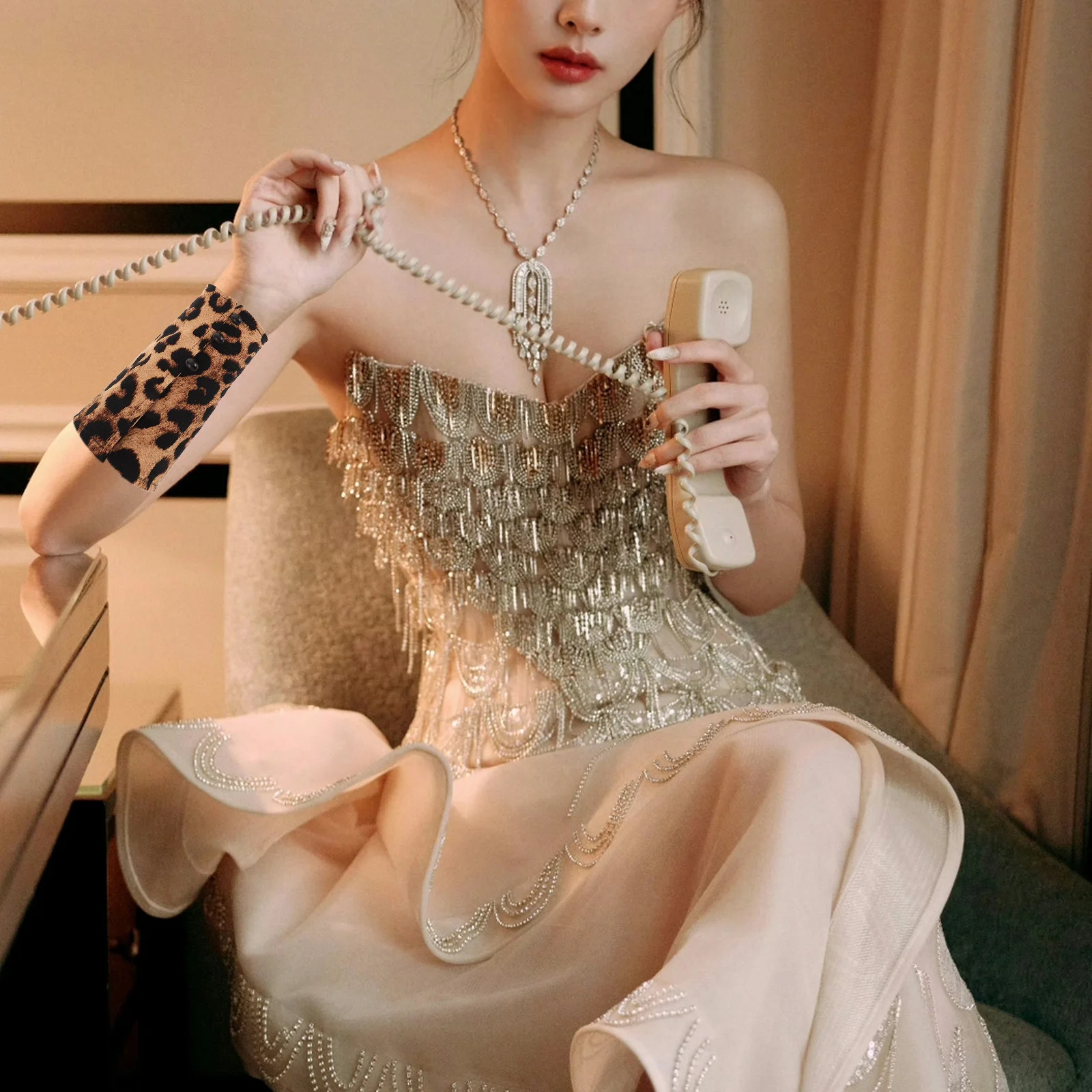 1 زوج ليوبارد طباعة الأكمام وهمية انفصال المعصم مدفئات للذراع للنساء حفل زفاف الملابس والاكسسوارات