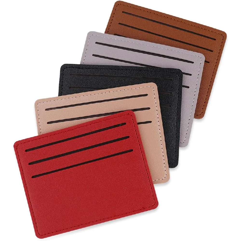 2 Pack Slim PU Leather Card Holder Wallets, Minimalist Multi Slot Thin ID Credit Card Protector Sleeves, Portable Lightweight Card Case for Men Women Office Travel Daily Birthday Holiday Gift