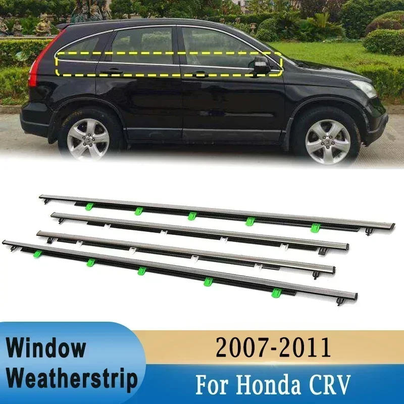 Car Window Weatherstrips For Honda CRV CR-V 2007-2011 Chrome Side Door Moulding Trim Belt Outer Window Glass Sealing Belts