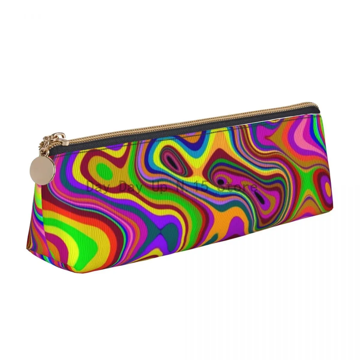 

Psychedelic Pop Art Leather Pencil Case Liquid Swirl Print Cool Zipper Pencil Box School Girls Boys Triangle Pen Bags