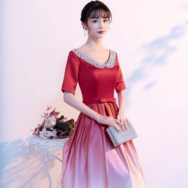 

New style grand chorus performance long dress elegant singing red song competition
