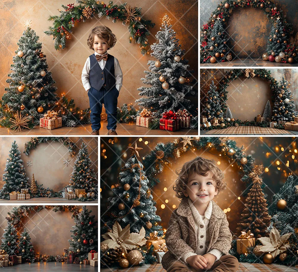 Mehofond Photography Background Elegant Christmas Arch Wreath Gifts Xmas Tree Kids Family Portrait Decor Backdrop Photo Studio