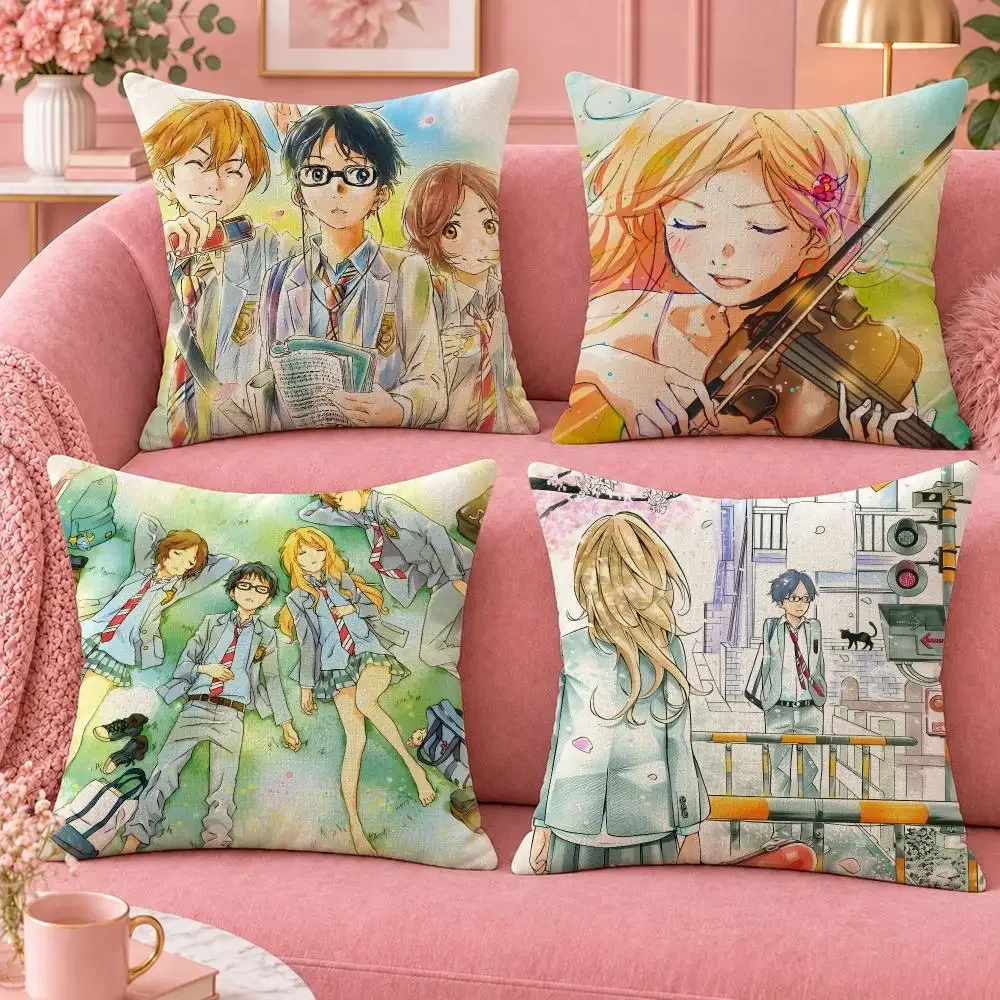 Anime Drama Your Lie in April Cushion Cover Cute Cartoon Throw Pillow Cover Soft Plush Cushion Cover Sofa Bedroom Home Decor
