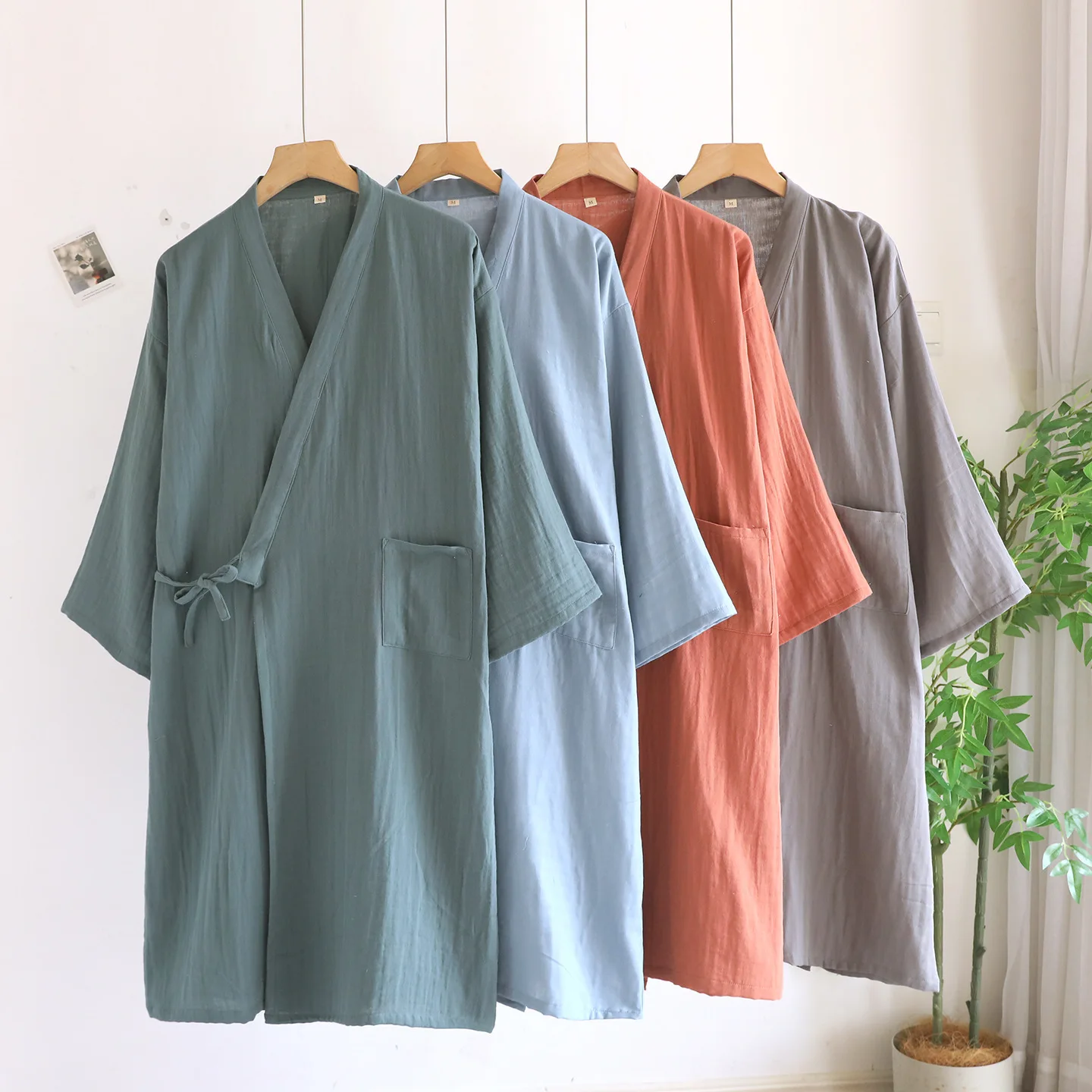 

2026 New Men's Spring/Summer Sleeping Robe 100% Cotton Gauze Bathrobe Water Absorbing Quick Drying Thin Robe Sleepwear